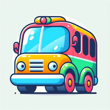 Colorful vector illustration of a school bus on a white background.のイラスト素材