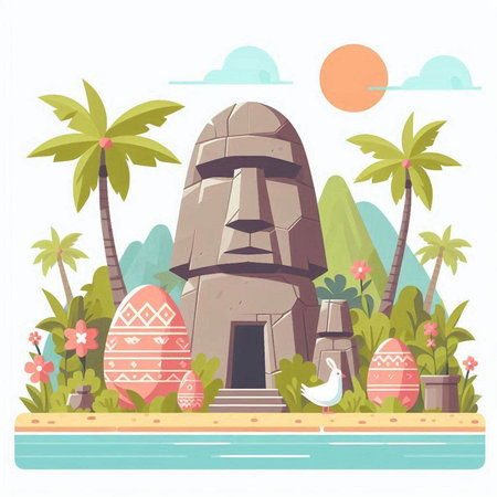 Vector flat illustration of a stone temple on the seashore.のイラスト素材
