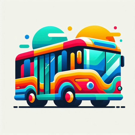 Colorful bus on the road. Vector illustration. Eps 10.のイラスト素材