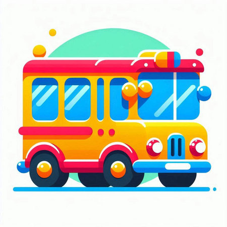 Colorful school bus on a white background. Flat vector illustration.
