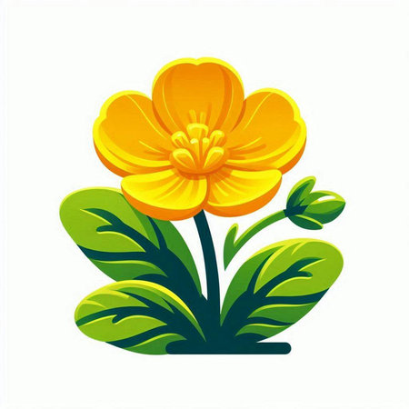 Cute yellow buttercup flower isolated on white background. Vector illustration.のイラスト素材