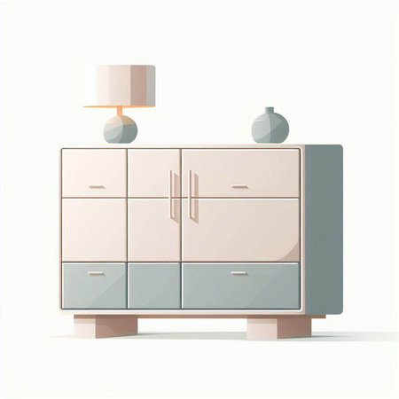 Illustration of a chest of drawers on a white background.