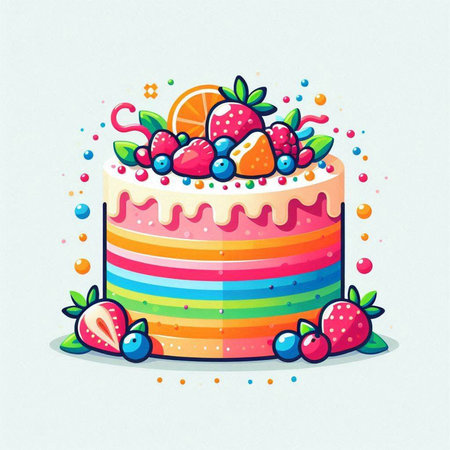 Cake with berries and fruits. Vector illustration of a cake.のイラスト素材