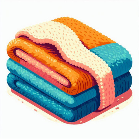 Pile of colorful towels isolated on white background. Vector illustration.