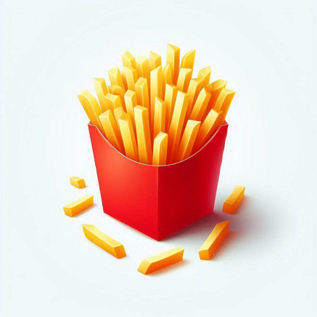 Illustration of French fries in a red box on a white background