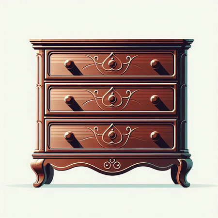 Illustration of a wooden chest of drawers on a white background