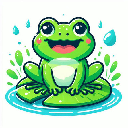 Cute frog sitting on the water. Vector cartoon illustration isolated on white background.