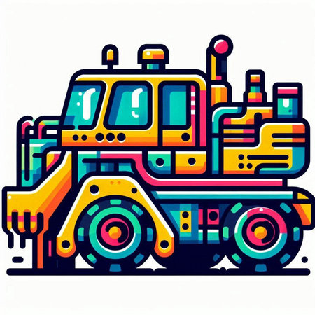 Colorful bulldozer isolated on a white background. Vector illustration.