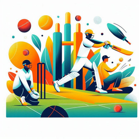 Cricket player playing cricket. Vector illustration of a cricket game.