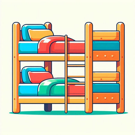 Bunk beds. Vector illustration in flat style. Isolated on white background.