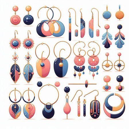 Vector set of bijouterie, earrings, pendants, bracelets and rings.のイラスト素材