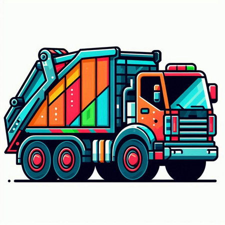 Illustration of a garbage truck isolated on a white background - vector