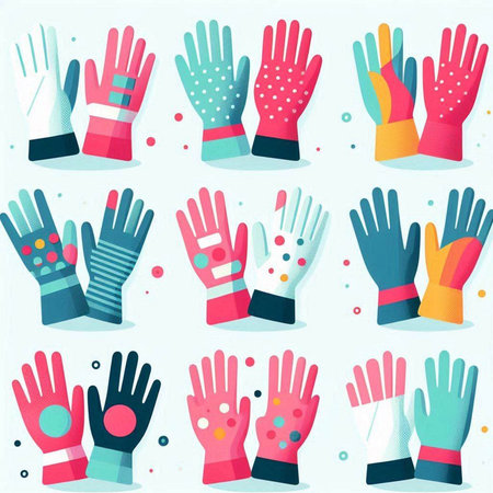 Seamless pattern with colorful gloves. Vector illustration in flat style