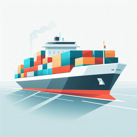 Container ship in the sea. Vector illustration of a container ship.