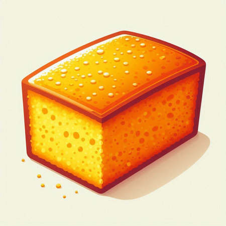Vector illustration of a piece of sponge cake with drops of water.のイラスト素材