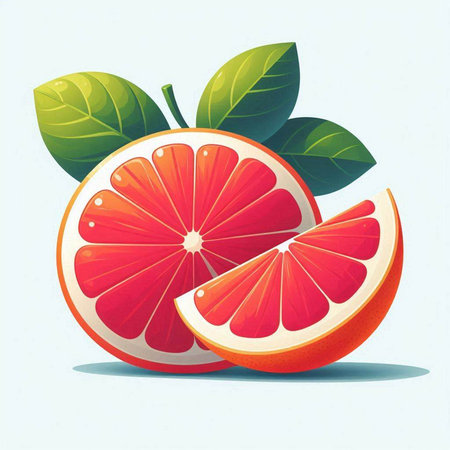 Grapefruit with leaves on a white background. Vector illustration.のイラスト素材