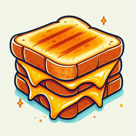Illustration of a slice of bread with melted cheese and honey.のイラスト素材