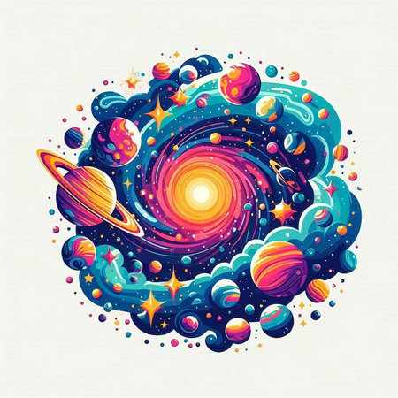 Space background with planets, stars and nebula. Vector illustration.のイラスト素材