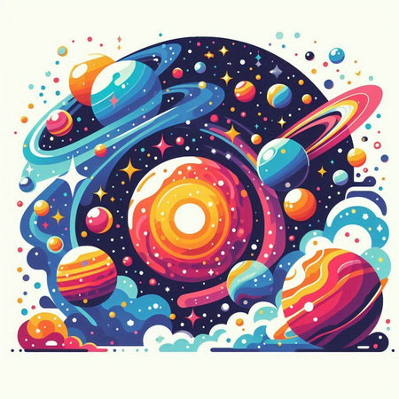 Space background with planets, stars and nebula. Vector illustration.