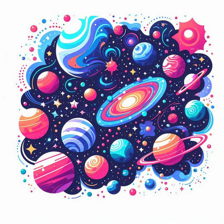 Cartoon space background with planets, stars and comets. Vector illustration.