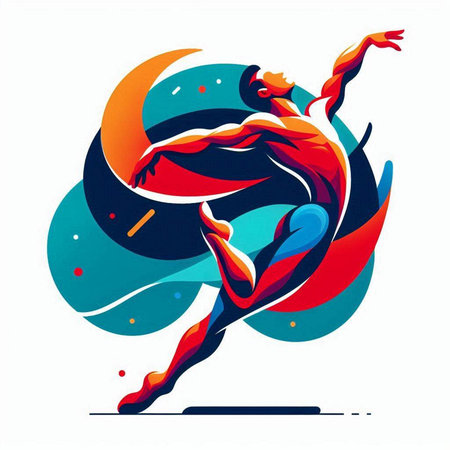 Silhouette of gymnast on colorful background, vector illustration.のイラスト素材