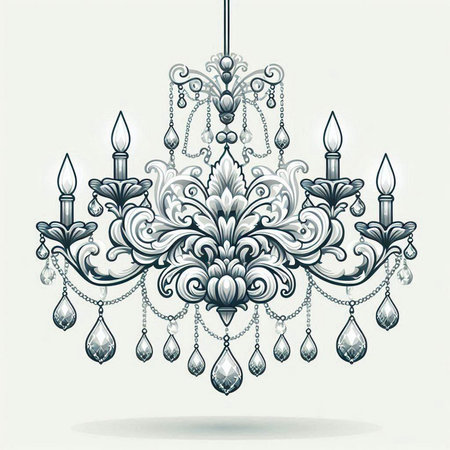 Vector vintage baroque chandelier. Hand drawn illustration.のイラスト素材