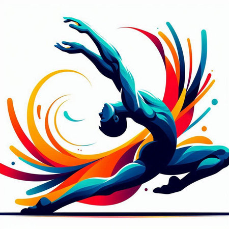 Vector illustration of a silhouette of a gymnast on a colorful backgroundのイラスト素材