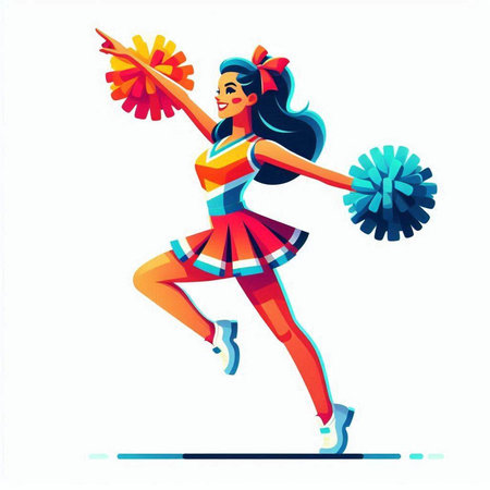 Cheerleader. Cheerleader with pompoms. Vector illustration.