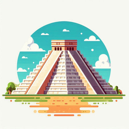 Chichen Itza, Yucatan, Mexico, vector illustration