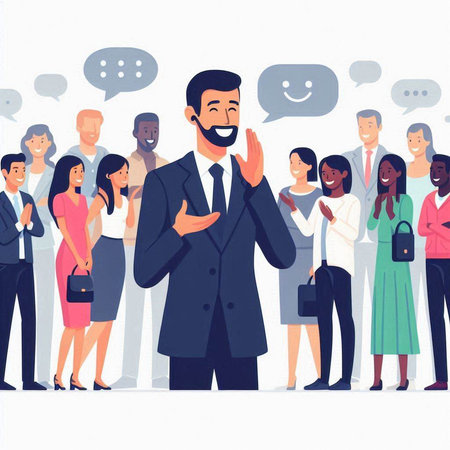 Businessman standing in front of a group of people, vector illustrationのイラスト素材