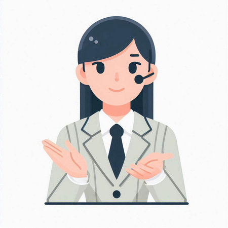 Female call center operator with headset. Vector illustration in cartoon style.のイラスト素材