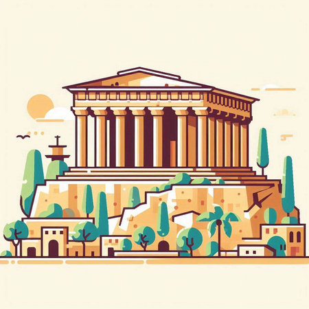 Ancient Greek temple in Athens. Greece. Vector illustration in flat styleのイラスト素材