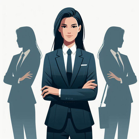 Vector illustration of a businesswoman in front of a group of business people