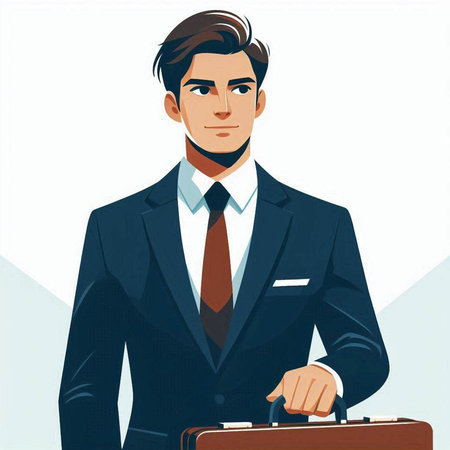 Businessman in suit with briefcase. Vector illustration in retro style.のイラスト素材