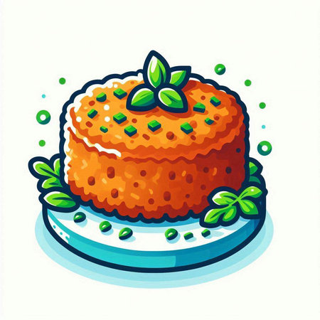 Illustration of a carrot cake decorated with mint leaves on a white backgroundのイラスト素材