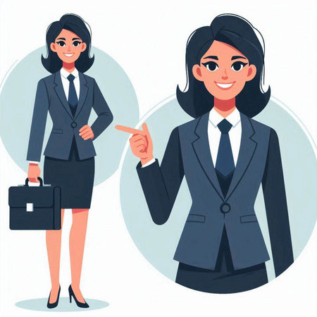 Young businesswoman with briefcase. Vector illustration in cartoon style.のイラスト素材
