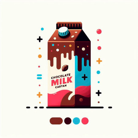 Milk carton with chocolate and cocoa beans. Vector illustration.のイラスト素材