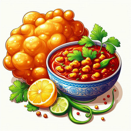 Vector illustration of a bowl of chorizo with lemon and parsley