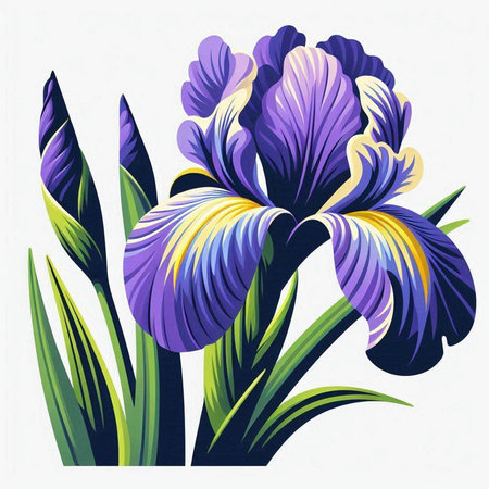 Illustration of iris flowers in retro style, vector illustration.