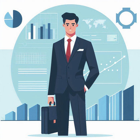 Businessman with briefcase. Vector illustration in flat cartoon style.のイラスト素材