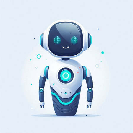 Vector illustration of cute cartoon robot on blue background. Technology concept.のイラスト素材