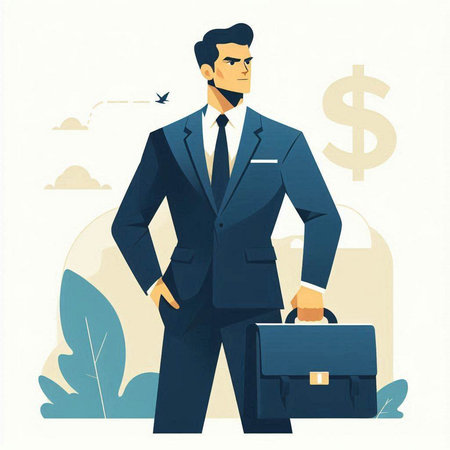 Businessman with briefcase and money. Vector illustration in retro styleのイラスト素材
