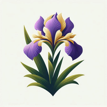 Illustration of iris flower in retro style. Vector illustration.のイラスト素材