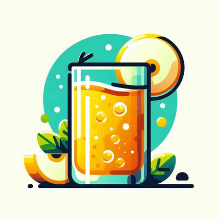 Orange juice in a glass with slices of lemon and mint. Vector illustration.のイラスト素材