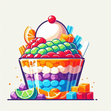 Colorful candies in a bowl. Vector illustration in flat styleのイラスト素材