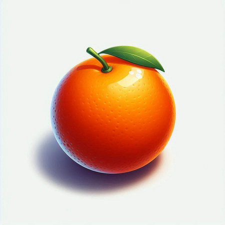 Orange fruit with leaf isolated on white background. 3D illustration.のイラスト素材