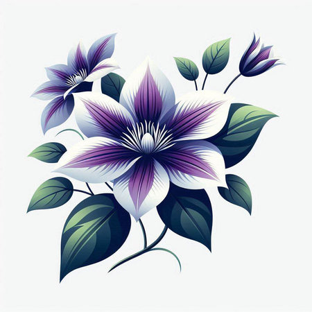 Beautiful floral background with purple clematis. Vector illustration.のイラスト素材