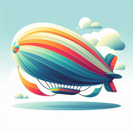 Illustration of a colorful hot air balloon flying in the blue sky