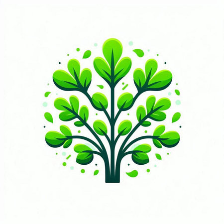 Green tree logo with leaves. Vector illustration of a stylized tree.のイラスト素材