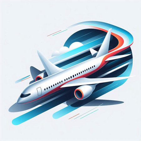 Airplane flying in the blue sky. Vector illustration. Clip-artのイラスト素材